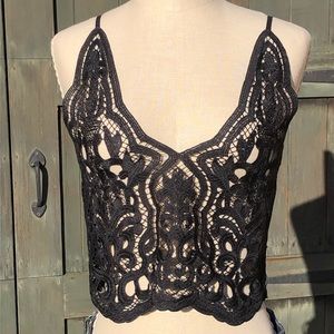 TOPSHOP BLACK LACE TANK TOP CROPPED